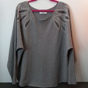 Liquid By Sioni Ribbed Wool Blend Studded Sweater